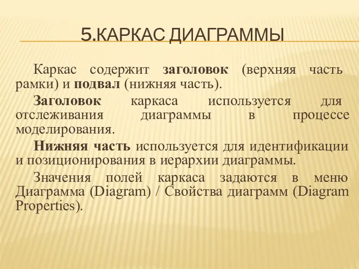 5.КАРКАС ДИАГРАММЫ Каркас содержит заголовок (верхняя часть рамки) и подвал