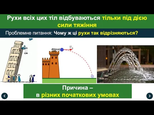 Проблемне питання: Чому ж ці рухи так відрізняються? Рухи всіх цих тіл відбуваються