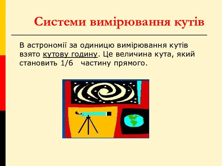 Системи вимірювання кутів В астрономії за одиницю вимірювання кутів взято