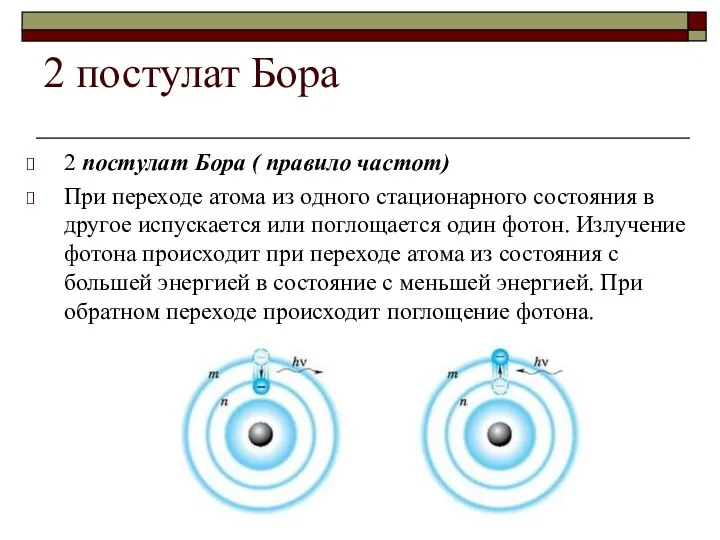 2 постулат Бора 2 постулат Бора ( правило частот) При