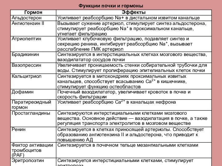 Функции почки и гормоны