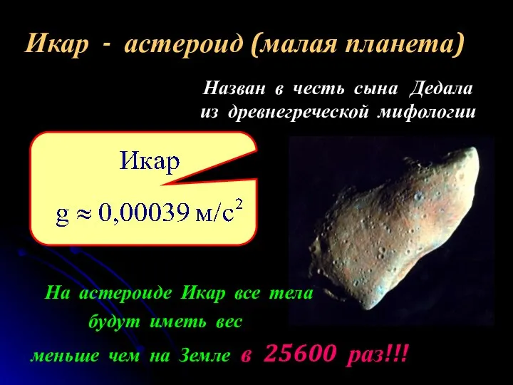 Икар - астероид (малая планета) Назван в честь сына Дедала