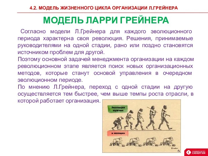 4.2. МОДЕЛЬ ЖИЗНЕННОГО ЦИКЛА ОРГАНИЗАЦИИ Л.ГРЕЙНЕРА МОДЕЛЬ ЛАРРИ ГРЕЙНЕРА Согласно