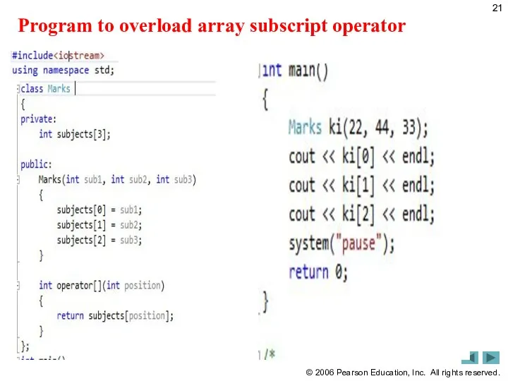 Program to overload array subscript operator