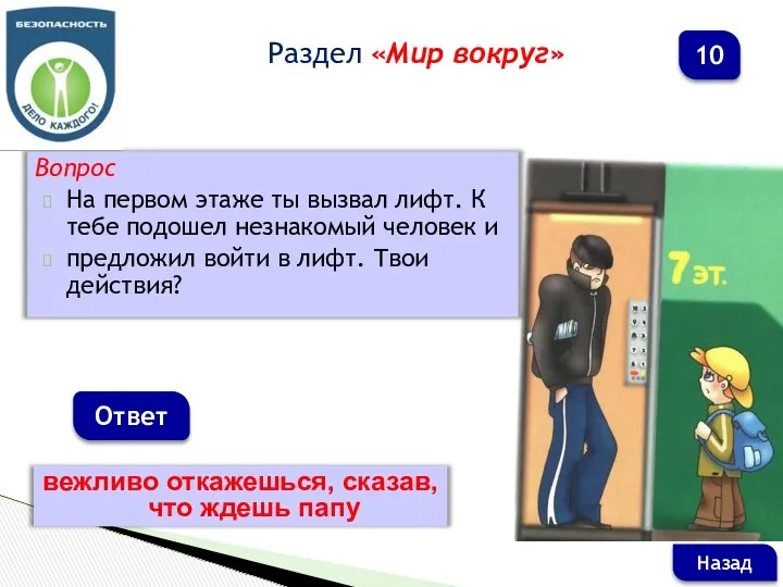 Вопрос На первом этаже ты вызвал лифт. К тебе подошел