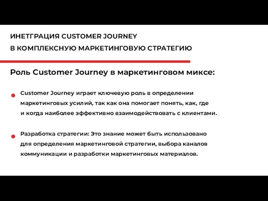 ИНЕТГРАЦИЯ CUSTOMER JOURNEY В КОМПЛЕКСНУЮ МАРКЕТИНГОВУЮ СТРАТЕГИЮ Роль Customer Journey