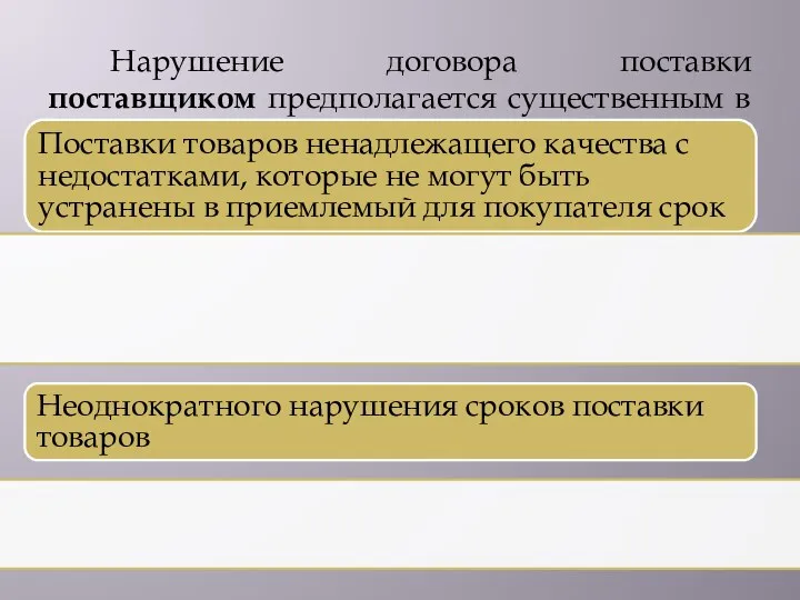 Нарушение договора поставки поставщиком предполагается существенным в случае: Поставки товаров