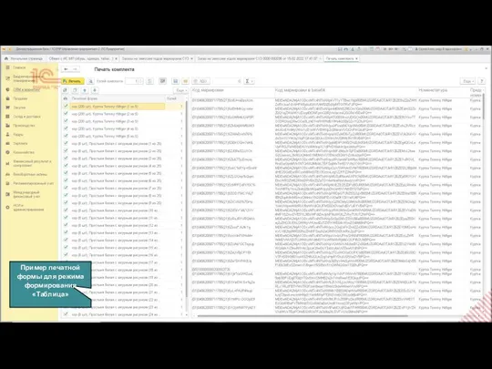 Пример печатной формы для режима формирования «Таблица»