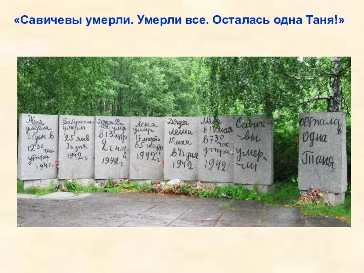 «Савичевы умерли. Умерли все. Осталась одна Таня!» У планеты нашей сердце Бьётся гулко,