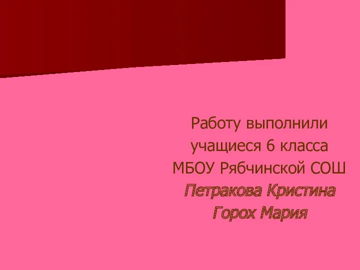 Работу выполнили учащиеся 6 класса МБОУ Рябчинской СОШ Петракова Кристина Горох Мария