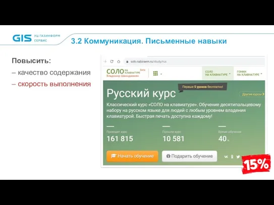 3.2 Коммуникация. Письменные навыки Повысить: – качество содержания – скорость выполнения