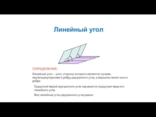 ОПРЕДЕЛЕНИЕ: Линейный угол -- угол, стороны которого являются лучами, перпендикулярными