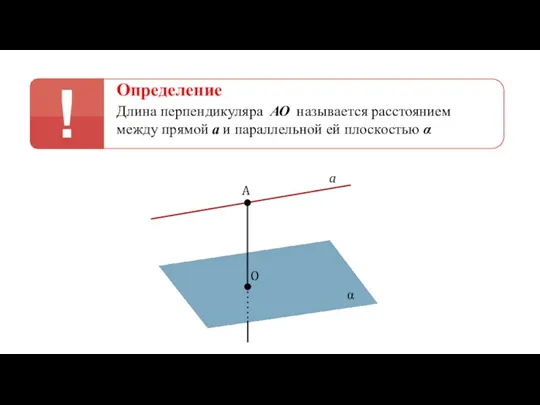 Определение Длина перпендикуляра АО называется расстоянием между прямой а и