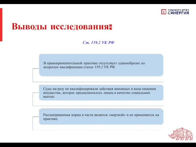 Ст. 159.2 УК РФ Выводы исследования: