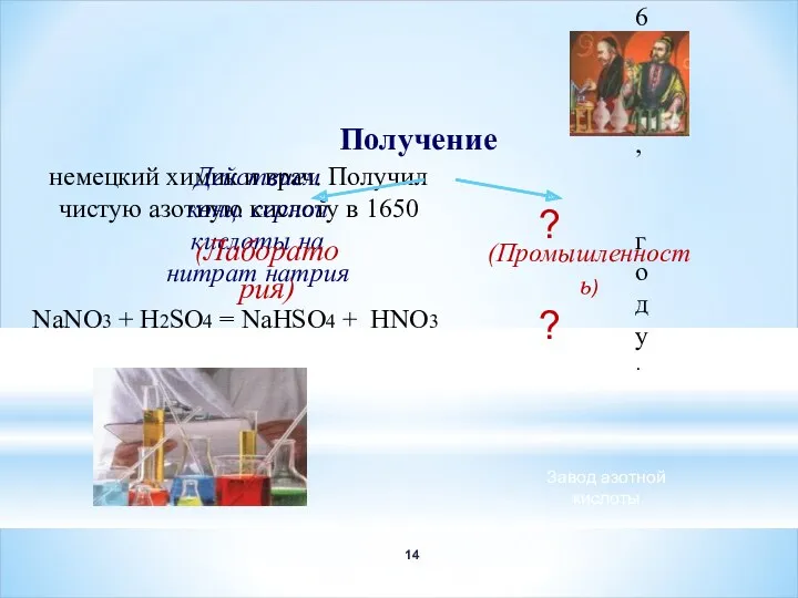 Получение ГЛАУБЕР Иоганн Рудольф (1604-1670), немецкий химик и врач. Получил