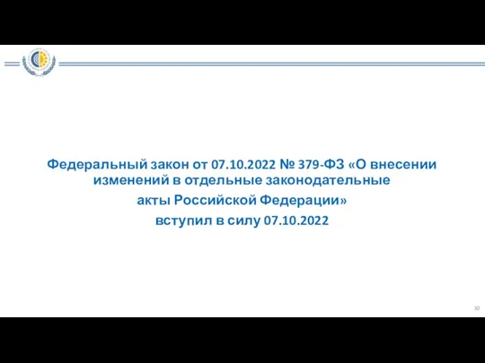 Федеральный закон от 07.10.2022 № 379-ФЗ «О внесении изменений в