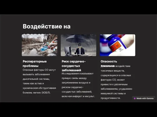 Воздействие на здоровье Респираторные проблемы Опасные факторы СО могут вызывать