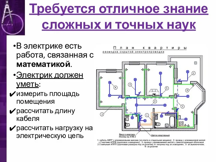 Требуется отличное знание сложных и точных наук В электрике есть