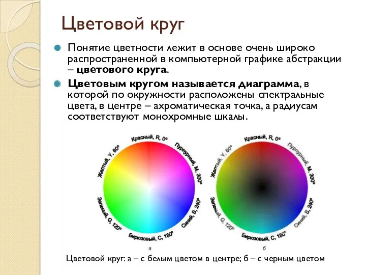 Цветовой круг Понятие цветности лежит в основе очень широко распространенной