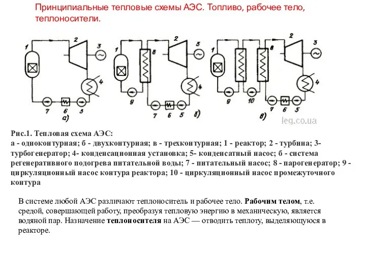 Принципиальные тепловые схемы АЭС. Топливо, рабочее тело, теплоносители. Рис.1. Тепловая