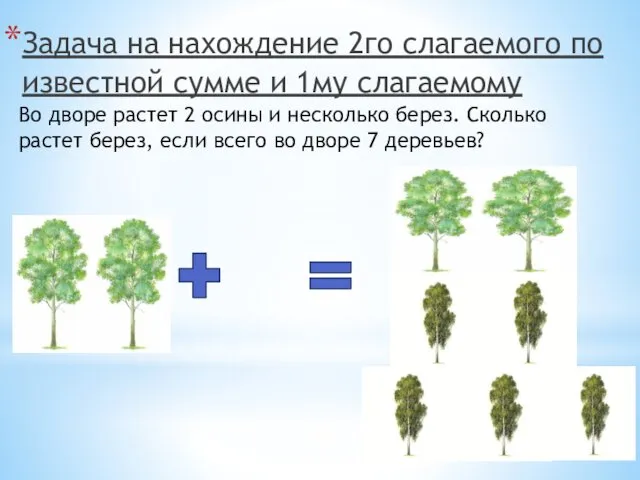 Задача на нахождение 2го слагаемого по известной сумме и 1му