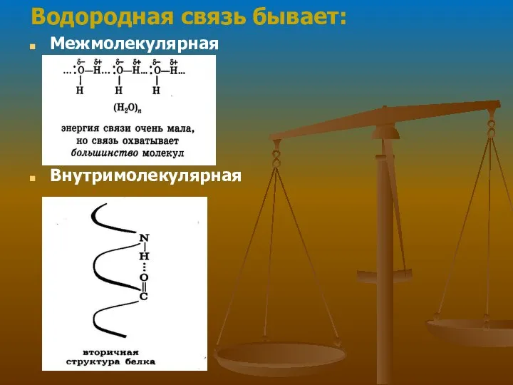 Водородная связь бывает: Межмолекулярная Внутримолекулярная