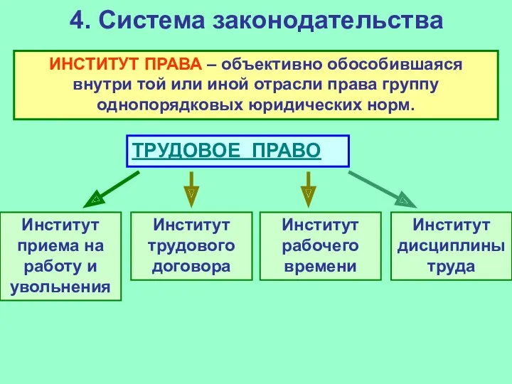 4. Система законодательства ИНСТИТУТ ПРАВА – объективно обособившаяся внутри той