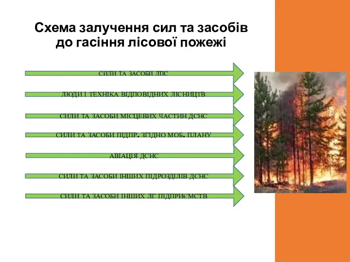 Схема залучення сил та засобів до гасіння лісової пожежі СИЛИ