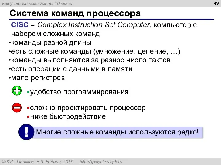 Система команд процессора CISC = Complex Instruction Set Computer, компьютер