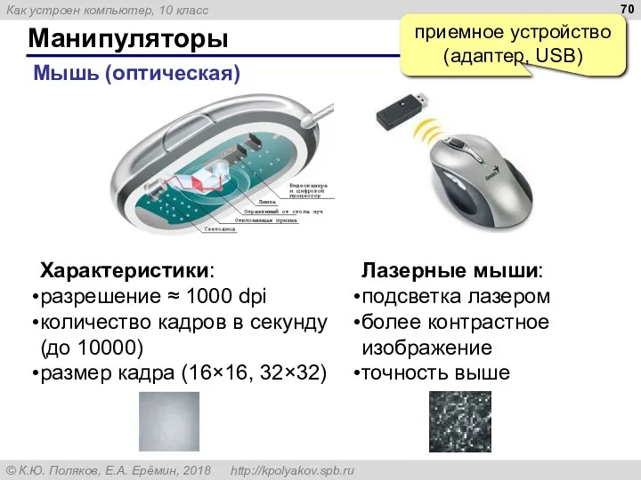 Манипуляторы Мышь (оптическая) приемное устройство (адаптер, USB) Лазерные мыши: подсветка