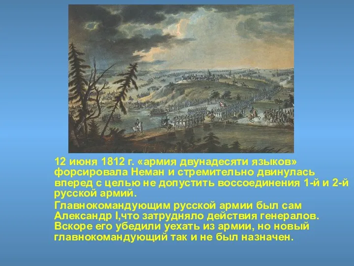 12 июня 1812 г. «армия двунадесяти языков» форсировала Неман и