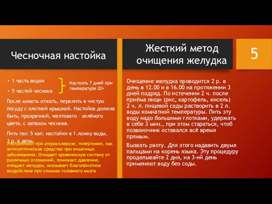 Чесночная настойка 1 часть водки 5 частей чеснока После мякоть