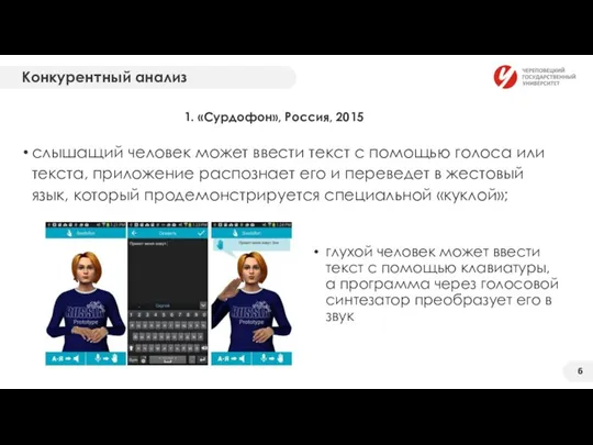 Конкурентный анализ 1. «Сурдофон», Россия, 2015 слышащий человек может ввести