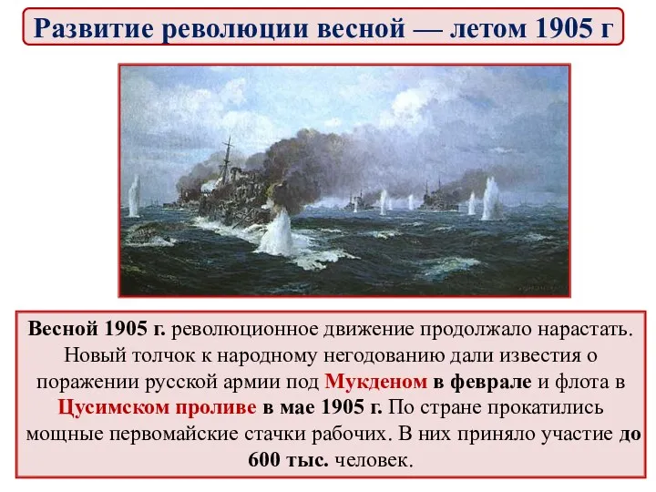 Весной 1905 г. революционное движение продолжало нарастать. Новый толчок к