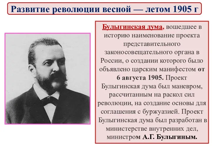 Булыгинская дума, вошедшее в историю наименование проекта представительного законосовещательного органа