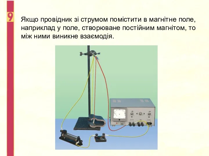 Якщо провідник зі струмом помістити в магнітне поле, наприклад у