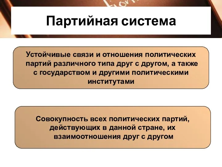 Партийная система Устойчивые связи и отношения политических партий различного типа