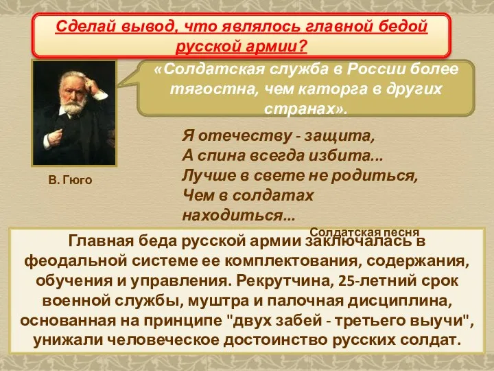 Начало войны Главная беда русской армии заключалась в феодальной системе ее комплектования, содержания,