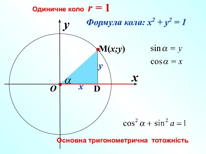 x Одиничне коло r = 1 y O x y