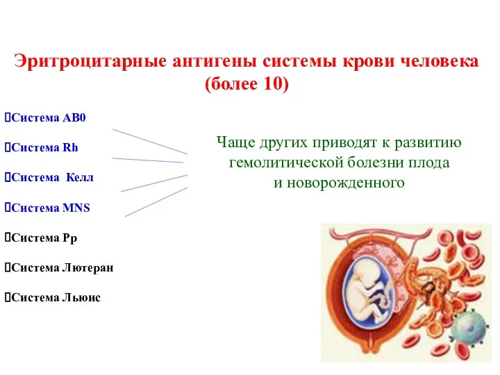 Эритроцитарные антигены системы крови человека (более 10) Система АВ0 Система