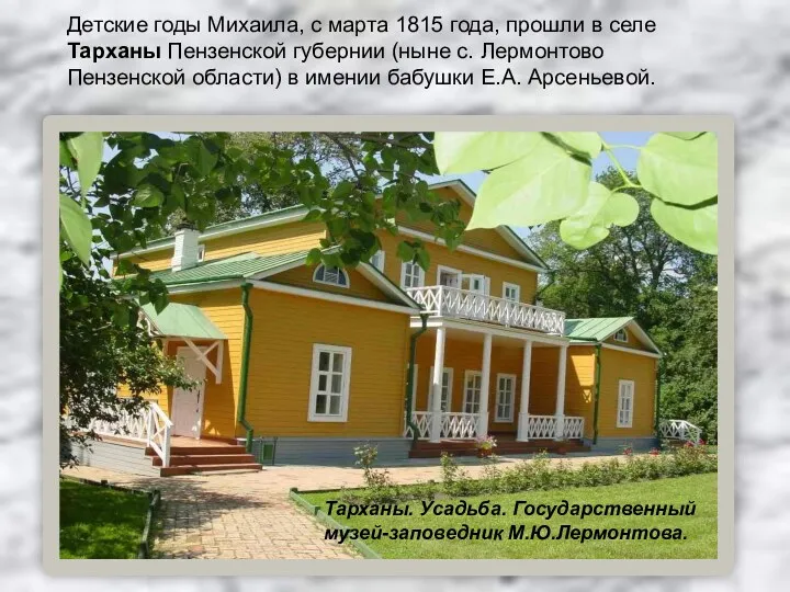 Детские годы Михаила, с марта 1815 года, прошли в селе