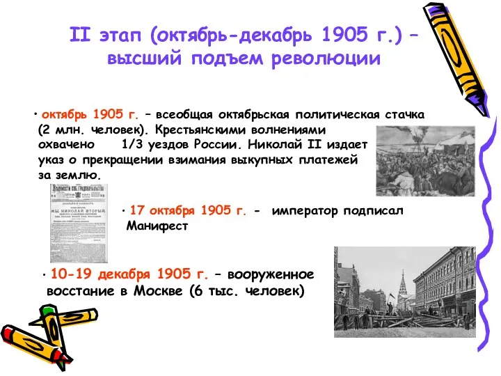 II этап (октябрь-декабрь 1905 г.) – высший подъем революции октябрь