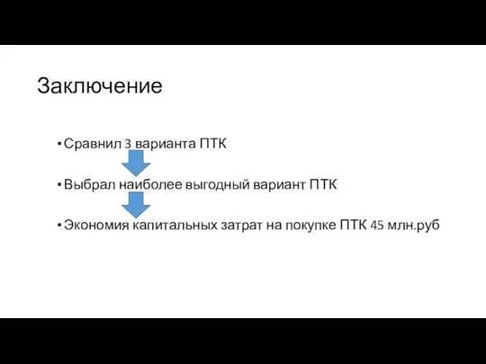 Заключение Сравнил 3 варианта ПТК Выбрал наиболее выгодный вариант ПТК