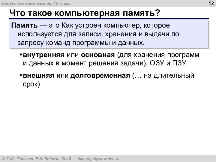 Что такое компьютерная память? Память — это Как устроен компьютер,