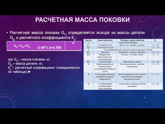 РАСЧЕТНАЯ МАССА ПОКОВКИ Расчетная масса поковки GП определяется исходя из