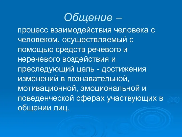 Общение – процесс взаимодействия человека с человеком, осуществляемый с помощью