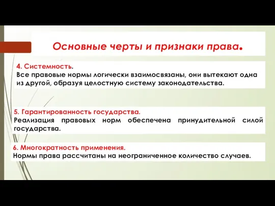 Основные черты и признаки права. 4. Системность. Все правовые нормы