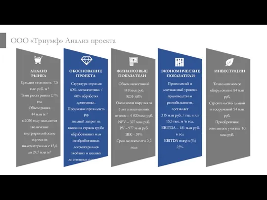 ООО «Триумф» Анализ проекта АНАЛИЗ РЫНКА ОБОСНОВАНИЕ ПРОЕКТА ФИНАНСОВЫЕ ПОКАЗАТЕЛИ