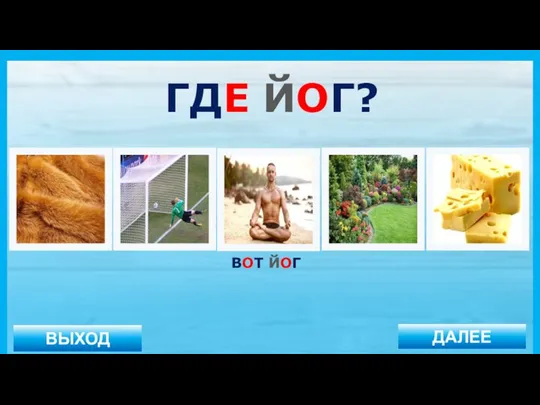 ВЫХОД ДАЛЕЕ ВОТ ЙОГ ГДЕ ЙОГ?