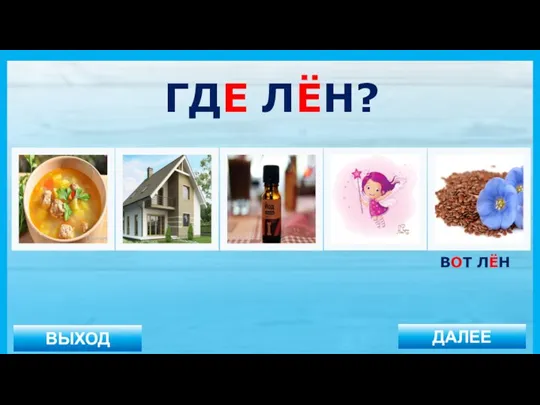 ВЫХОД ДАЛЕЕ ВОТ ЛЁН ГДЕ ЛЁН?